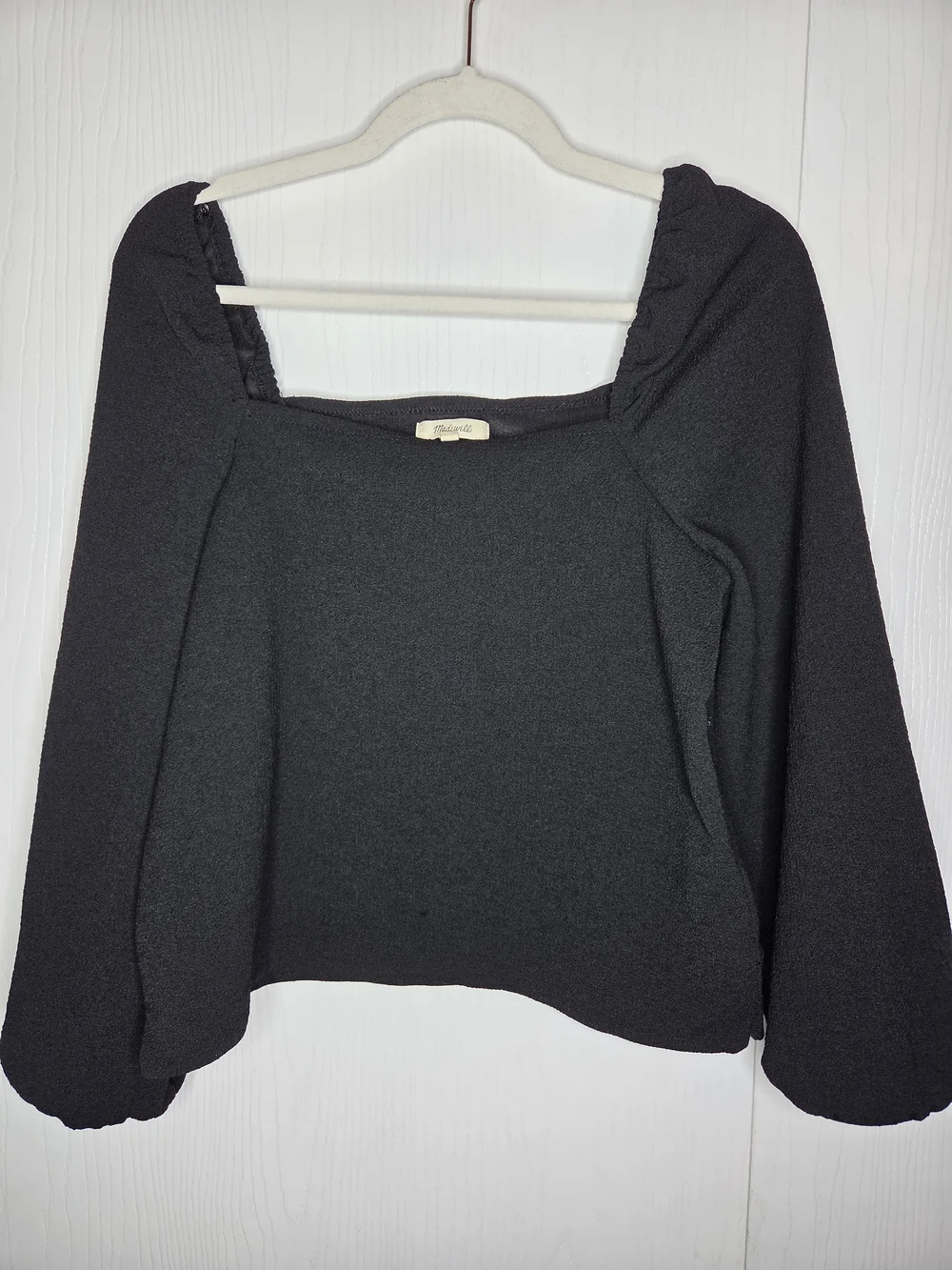 Madewell Crepe Square-Neck Puff-Sleeve Top Black Blouse Size Small Romantic